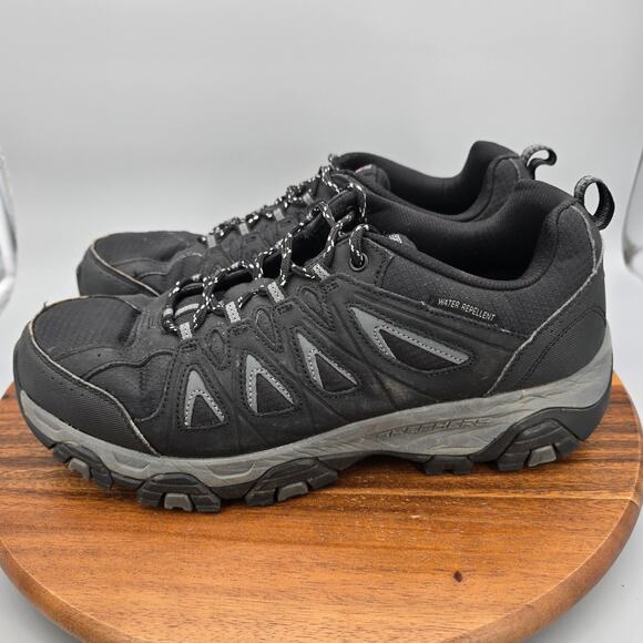Skechers Shoes Mens 12 Wide Black Leather Outdoor Hiking Trail Lace Up Sneakers